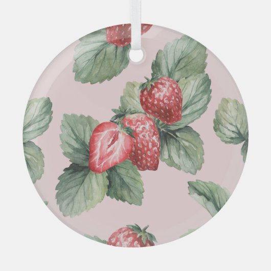 Sommerreife Erdbeeren: Aquarellfarben Rosa Ornament Aus Glas (Vorderseite)