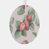 Sommerreife Erdbeeren: Aquarellfarben Rosa Ornament Aus Glas (Vorderseite Rechts)