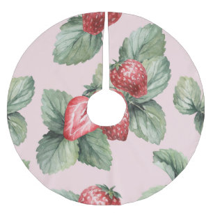 Sommerreife Erdbeeren: Aquarellfarben Rosa Polyester Weihnachtsbaumdecke