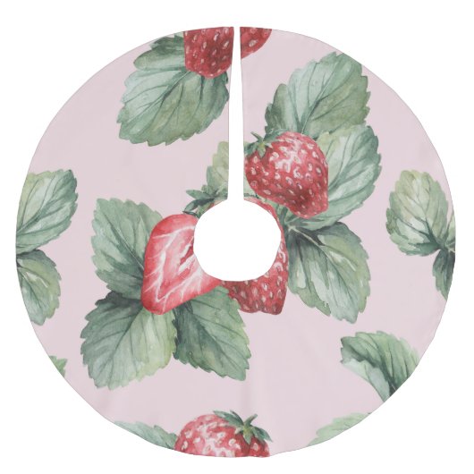 Sommerreife Erdbeeren: Aquarellfarben Rosa Polyester Weihnachtsbaumdecke (Vorderseite)