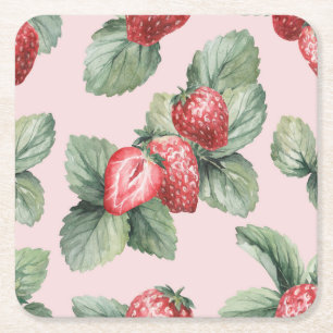 Sommerreife Erdbeeren: Aquarellfarben Rosa Rechteckiger Pappuntersetzer