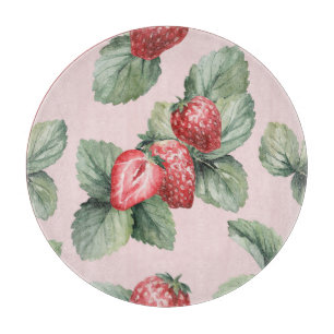 Sommerreife Erdbeeren: Aquarellfarben Rosa Schneidebrett