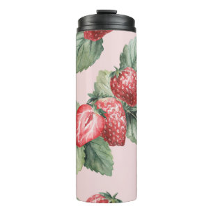 Sommerreife Erdbeeren: Aquarellfarben Rosa Thermosbecher