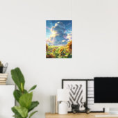 Sommerreise Sonnenblumen und der Sky Express Poster (Heimbüro)