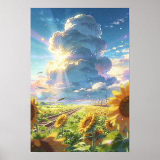 Sommerreise Sonnenblumen und der Sky Express Poster