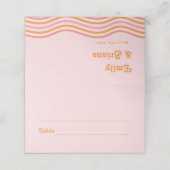 Sommerretro Rosa tropische Hochzeit Platzkarte (Außenseite Aufgefaltet)