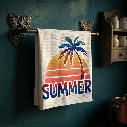 Sommerretro-Sonnenuntergang Geschirrtuch