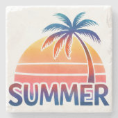 Sommerretro-Sonnenuntergang Steinuntersetzer (Vorderseite)