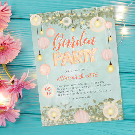 Sommerretro Whimsical Garden Party Sweet 16 Einladung