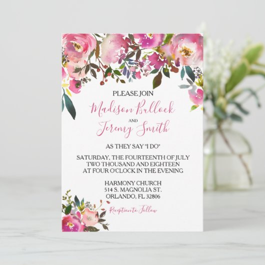 Sommerrosa Blumenzwiebeleinladung Einladung (Stehend Vorderseite)