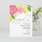 Sommerrosa, florale und lemonische Engagement Part Einladung (Stehend Vorderseite)