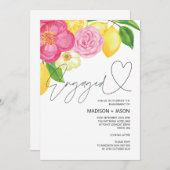 Sommerrosa, florale und lemonische Engagement Part Einladung (Vorne/Hinten)