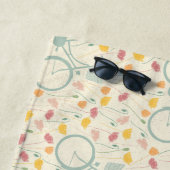 Sommerrosa Gelbe Blumen Blaues Radmuster Strandtuch (Beispiel)