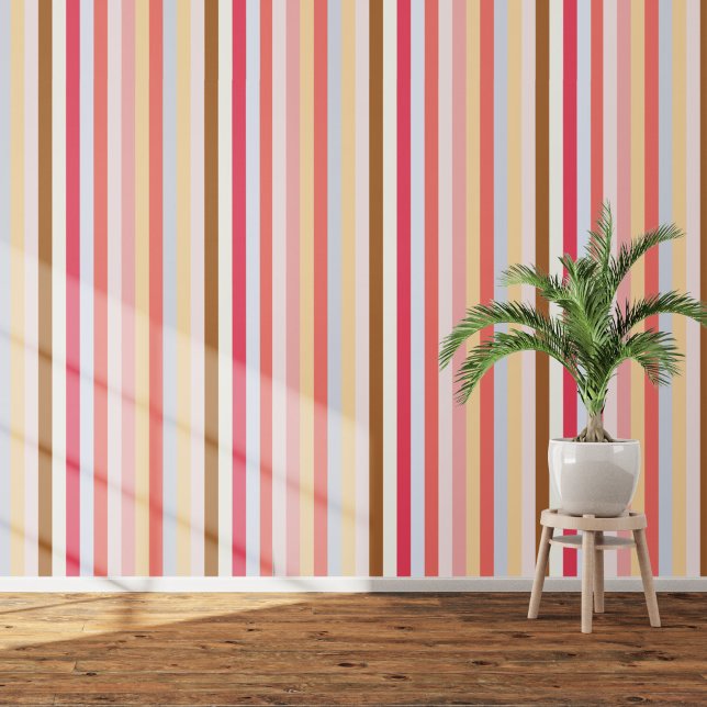 Sommerrosa Gelbstreifen Tapete (Summer stripe art wallpaper)