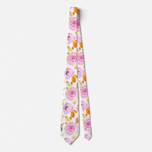 Sommerrosa Girlanalfarben Blumenmuster Krawatte (Vorderseite)