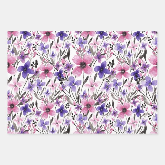 Sommerrosa grüne Wasserfarbe Blühende Blume Geschenkpapier Set (Vorderseite 3)