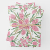 Sommerrosa grüne Wasserfarbe Blühende Blume Geschenkpapier Set (Beispiel)