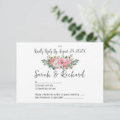 Sommerrosa Hochzeit mit floralen Wasserfarben RSVP Karte (Stehend Vorderseite)