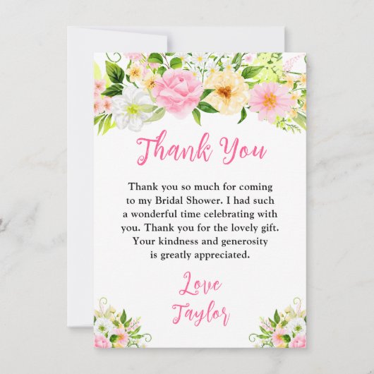 Sommerrosa und Gelbes Brautparty Dankeskarte (Vorderseite)