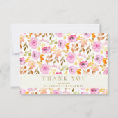 Sommerrosa Wasserfarbenflorale Hochzeit nach Maß Dankeskarte (Vorderseite)