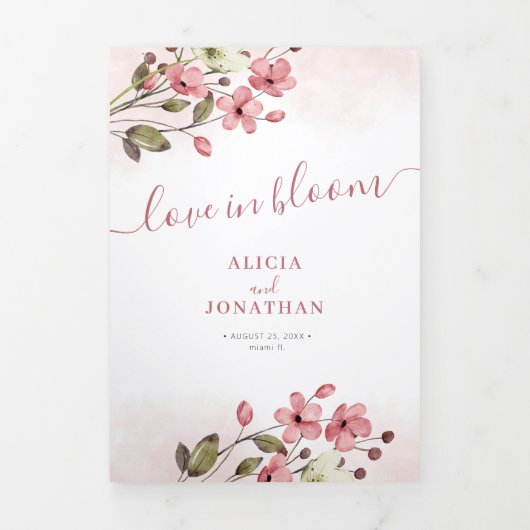 Sommerrot Rosa UAWG Hochzeit QR Dreifach Gefaltete Einladung (Cover)