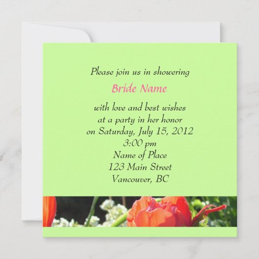 Sommerrote Blume Brautduscheinladungen Einladung (Vorderseite)
