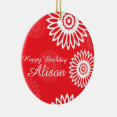 Sommerrote Blume Glückwunsch Geburtstagsbezeichnun Keramikornament (Rechts)