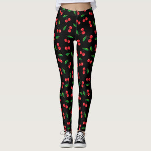 Sommerrote Kirschen auf Schwarzfrucht Gemustert Leggings