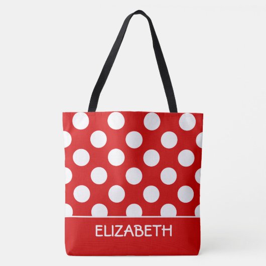Sommerroter und weißer Polka-Dot Personalisiert Tasche (Vorderseite)