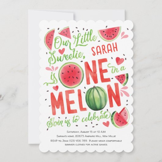 Sommerrotes Wassermelon, eins in einer Melone 1. G Einladung (Vorderseite)