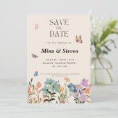 Sommerrustikale botanische Wildblumen Hochzeit Save The Date (Stehend Vorderseite)