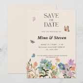 Sommerrustikale botanische Wildblumen Hochzeit Save The Date (Vorne/Hinten)