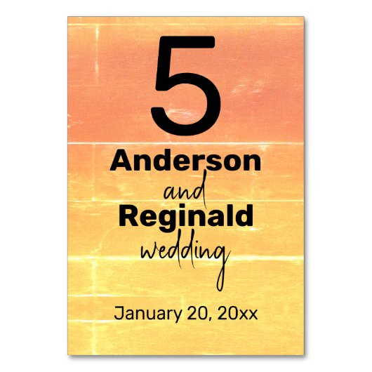 Sommerrustikale Lässig-Gelbpfirsichhochzeit Tischnummer (Rückseite)