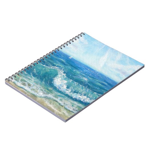 Sommersaison, blaue Wellen, Acrylmalerei. Notizblock (Linke Seite)