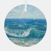 Sommersaison, blaue Wellen, Acrylmalerei. Ornament Aus Glas (Rückseite)