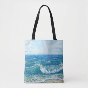 Sommersaison, blaue Wellen, Acrylmalerei. Tasche