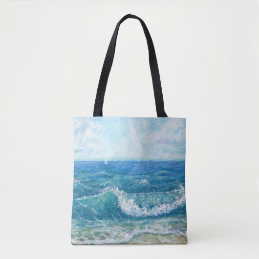 Sommersaison, blaue Wellen, Acrylmalerei. Tasche (Vorderseite)