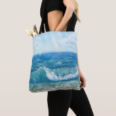 Sommersaison, blaue Wellen, Acrylmalerei. Tasche (Von Nahem)