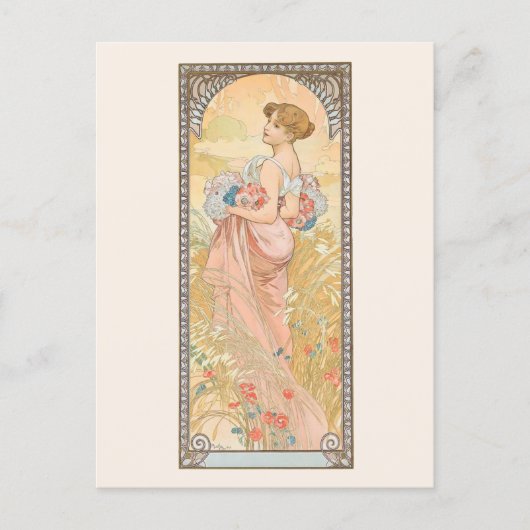 Sommersaison Illustration Alphonse Mucha Postkarte (Vorderseite)