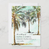 Sommersaitenbeleuchtung Palmenbaum Hochzeitseinlad Einladung (Vorderseite)