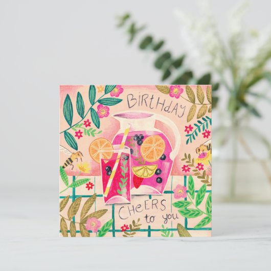 Sommersangria Geburtstagsjubeln Einladung (Stehend Vorderseite)