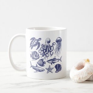 Sommerschildkröte Fischhaie Oktopus Seashell Kaffeetasse