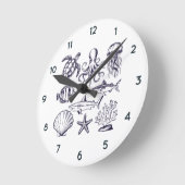 Sommerschildkröte Fischhaie Oktopus Seashell Runde Wanduhr (Winkel)