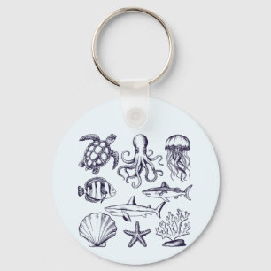 Sommerschildkröte Fischhaie Oktopus Seashell Schlüsselanhänger