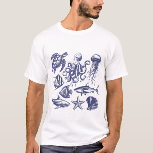 Sommerschildkröte Fischhaie Oktopus Seashell T-Shirt