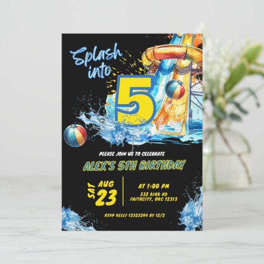 Sommerschlag in 5 Pool Party Einladung (Stehend Vorderseite)