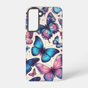Sommerschmetterlinge; Muster in Rosa und Blau Samsung Galaxy Hülle