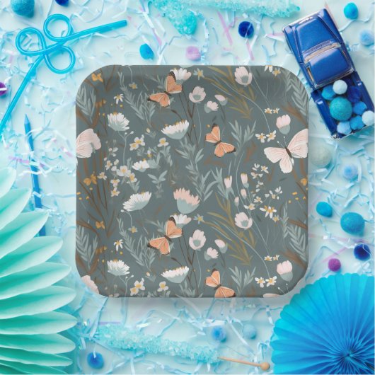 Sommerschmetterlinge und Wildblumen Pappteller (Party)