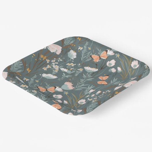 Sommerschmetterlinge und Wildblumen Pappteller (Gewinkelt)