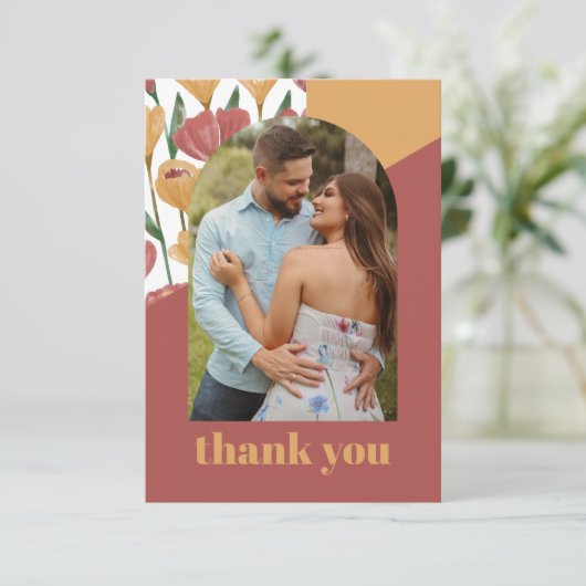 Sommerschwald Rotes florales Botanisches Foto Hoch Dankeskarte (Stehend Vorderseite)